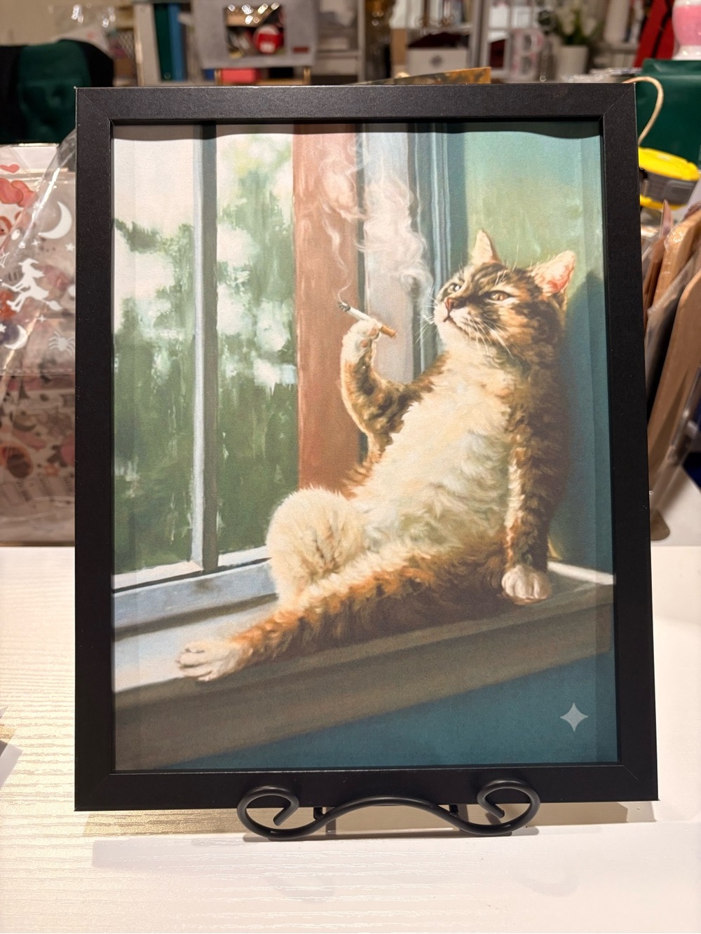 Framed 8x10 Art Print of a Cat Smoking a Cigarette
